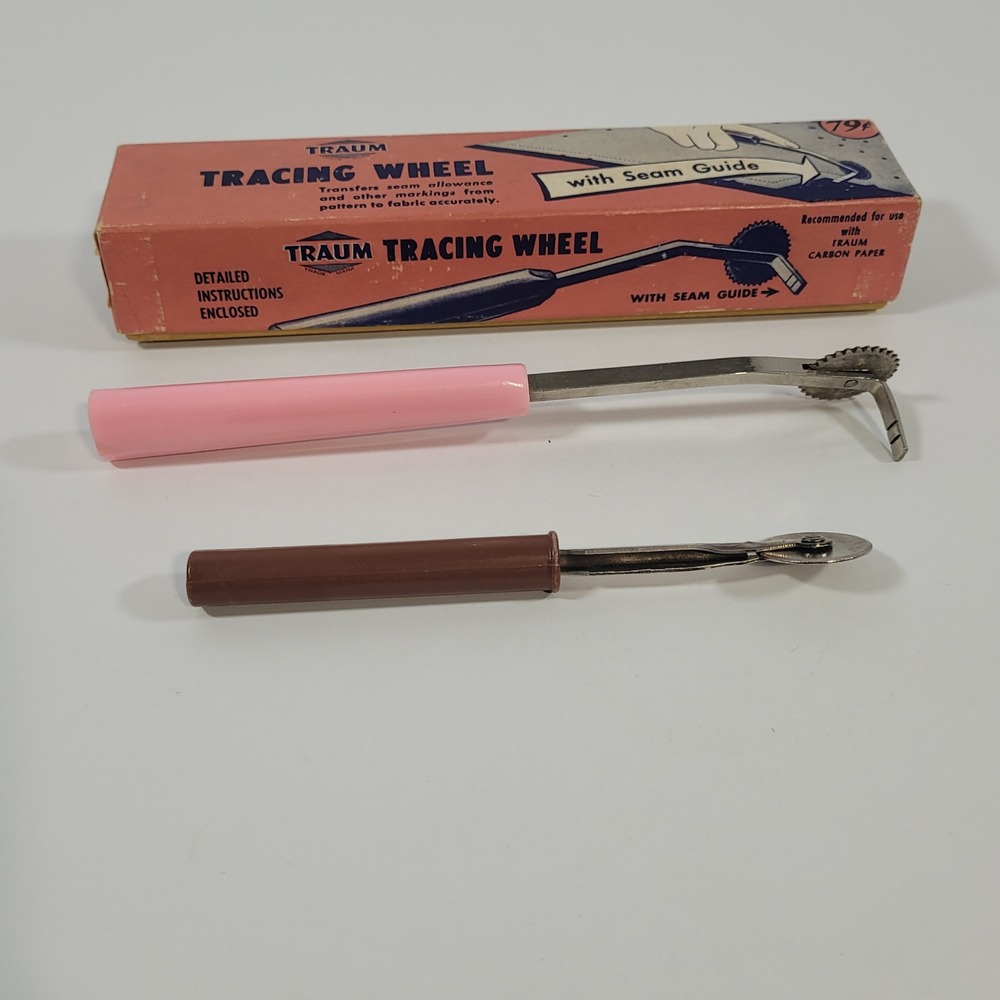 Vintage Sewing Tracing Wheels 1949 Traum in Original Box Pink Handle‎ plus Extra